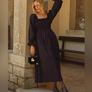 Doen Catrinette Long Puff-Sleeve Square-Neck Maxi Dress in black